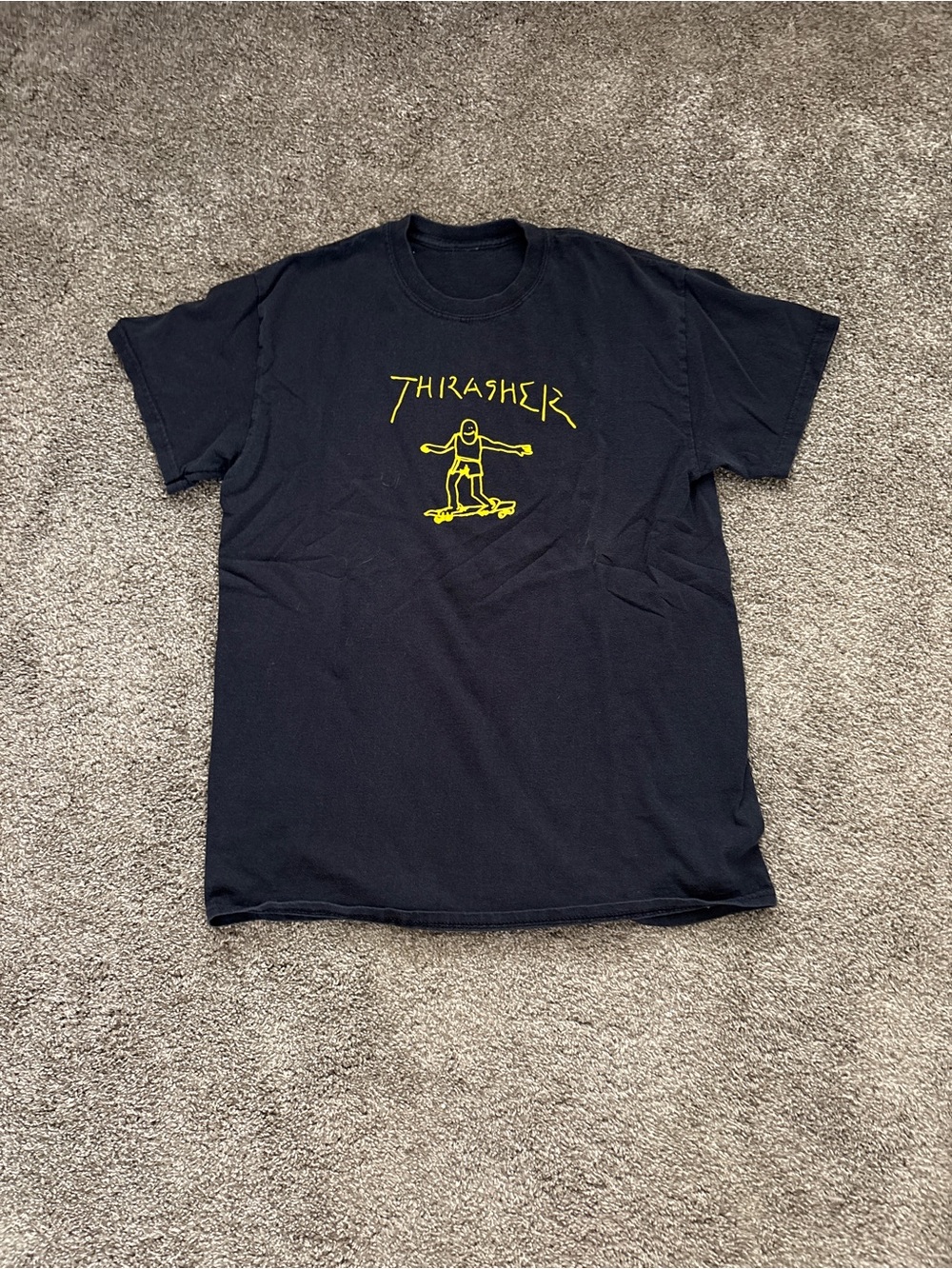 Thrasher Black Short Sleeve Tee with Yellow Skate Graphic